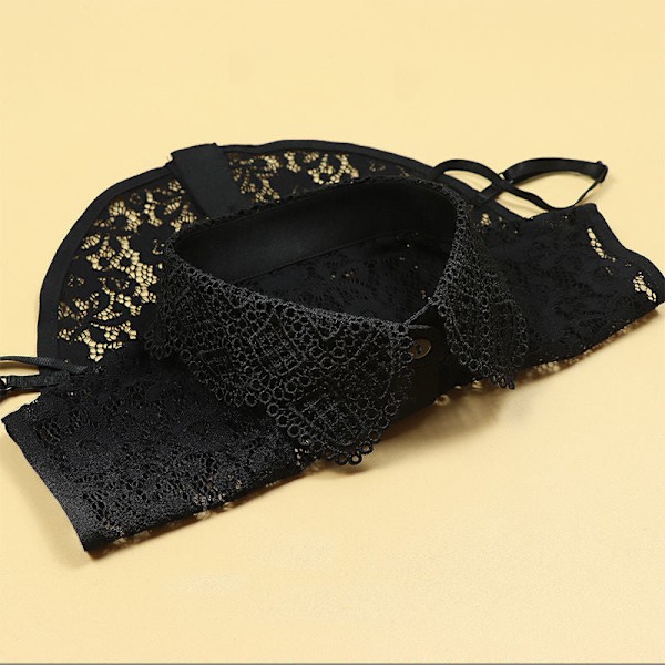 Dame falsk krage Avtakbar halv Chiffon Matchende Skjorte Fas Black lace petal collar-one size