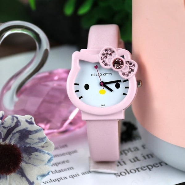 Tecknad söta mesh rostfritt stål kvarts watch armband pink