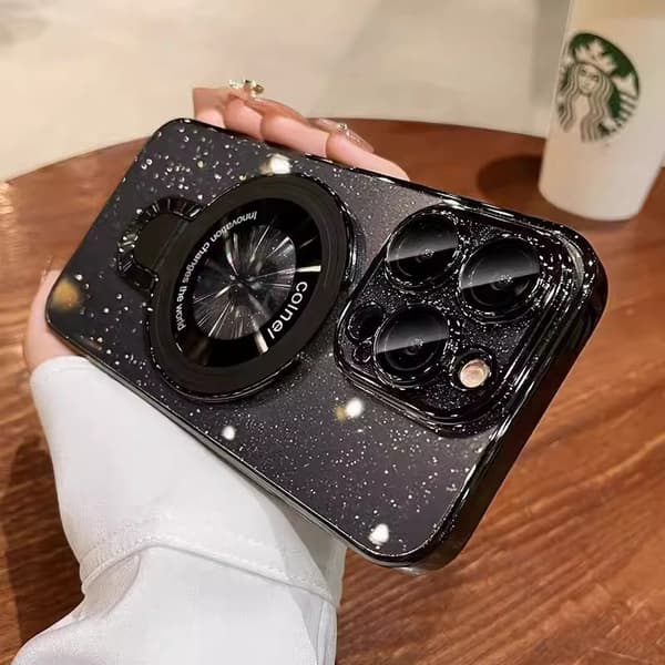 Etui til iPhone 16 Pro MAX Glitter Klar Magnetisk Stand Klar Sort