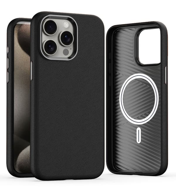 Fodral för iPhone 13 Pro svart läder lädermönster Magnetisk