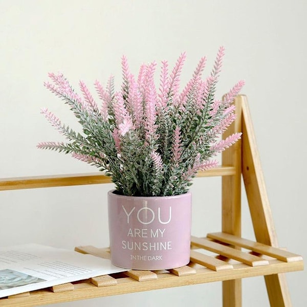 6-pack Konstgjorda Falska Blommor Lavendel Plast Torkade Blommor Växter Bukett för Inomhus Utomhus Hem Fuchsia