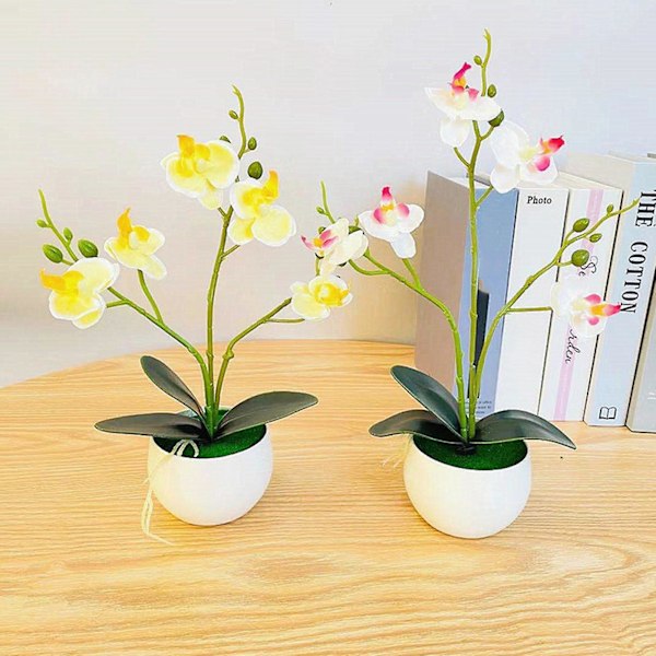 1 Set keinotekoinen ruukkukasvi, haalistumaton tekosilkki kukka, realistinen, silmiinpistävä perhosorkidea, bonsai juhliin Yellow