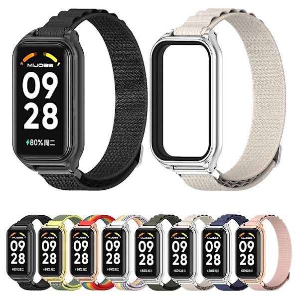 Sort Sølv Sort Sølv Metal Plug Loop Nylonrem kompatibel med Xiaomi Mi Band 8