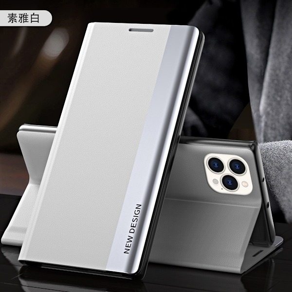 Etui til iPhone 15PLUS Elegant hvid Flip Magnetisk Elektroplettering Sidevindue Usynlig Stand