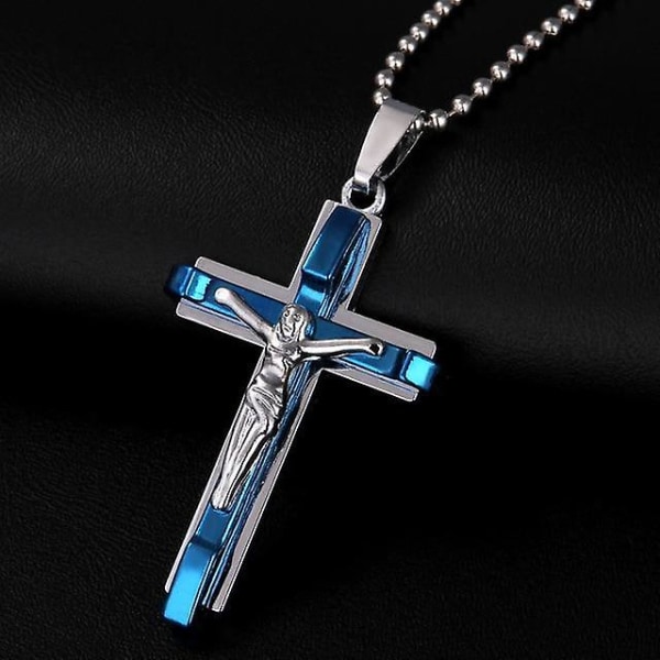 Jesus Men's Cross Halsband - Rostfritt stål smycken julklapp Blue cross