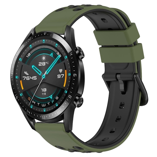 Armeijanvihreä Musta Armeijanvihreä Musta Silikoni Kellon Ranneke yhteensopiva Huawei Watch Gt2 42mm kanssa