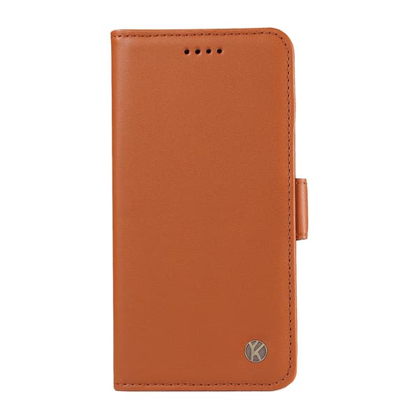 Etui til iPhone 14 Plus Gulbrun Matt Soft-Touch Side Spenne Flip Lommebok med Kortholder