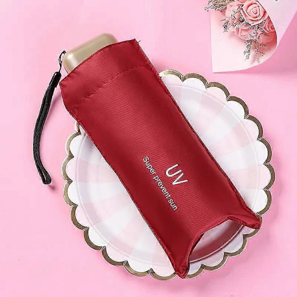 Bærbar Mini Solskærm Anti UV 6 Foldbar Parasol Solskærms paraply til Vandtætte Rejseparaplyer Red