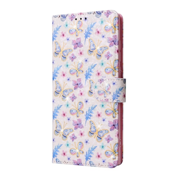 Fodral för iPhone 13 mini Fjäril Blomma Guldstämplad RFID-Blockerande Plånbok med Korthållare