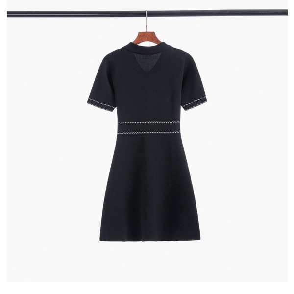 Lady Ice Silk Stickad svart, kortärmad liten A-linje kjol Black L