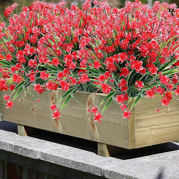 8 Bunter Kunstige Fake Blomster UV-bestandige Busker Planter, Falsk Plast Grønt Red 8