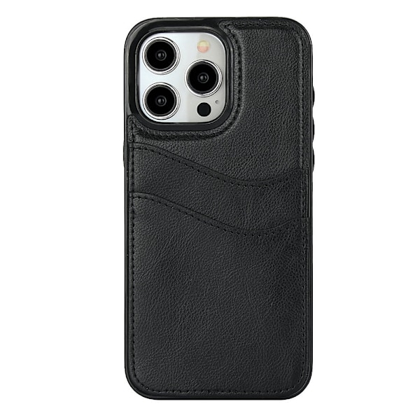 Kotelo iPhone 16 Plus -puhelimelle, musta lompakko korttipidikkeellä, nahkakansi