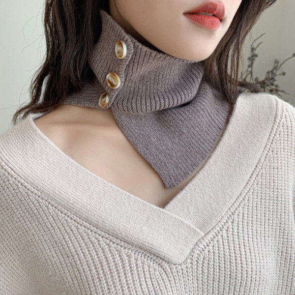 Dame falsk krage Avtakbar halv Strikket Knapp Pullover Sc Khaki 21cm