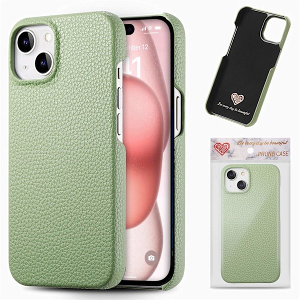 Etui til iPhone 16 E Matcha Grøn klassisk Enkel højværdi niche Pebbled halv-kant