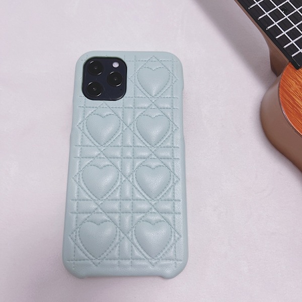 Fodral för iPhone 13pro Mjölkblå kärlek diamant skal Lyx diamant hjärta läder texturerad sömnad