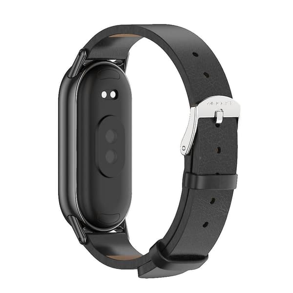Sort Sort Mijobs Mikrofiber Læder Urrem kompatibel med Xiaomi Mi Band 8