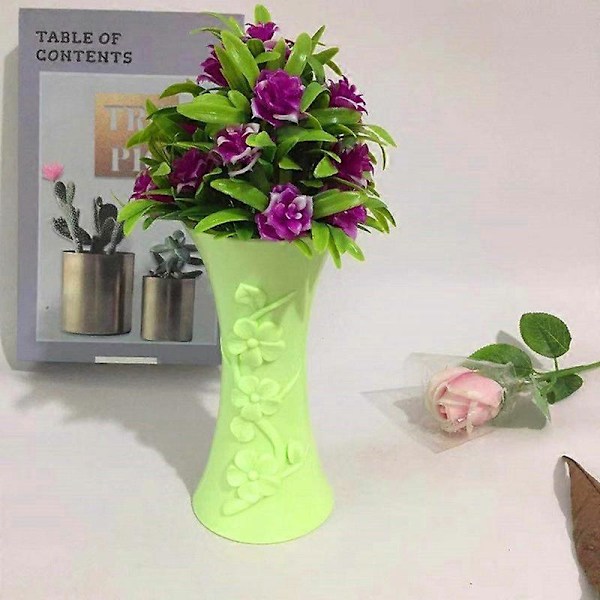 Plast Präglad Vas Blomsterarrangemang Kruka Behållare Hem Kontor Bordsdekor Light Green