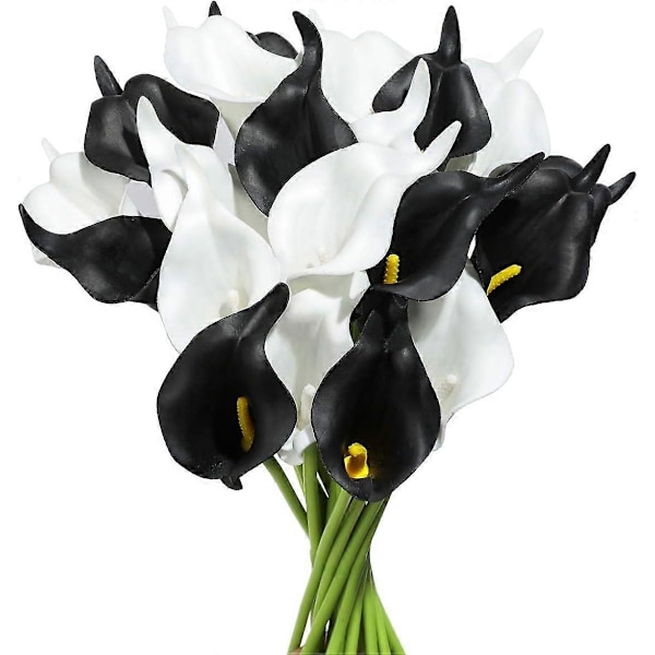 24 st Calla Lilja Bröllopsbukett Latex Real Touch Konstgjorda Blommor (Blå och Vit) Black and White