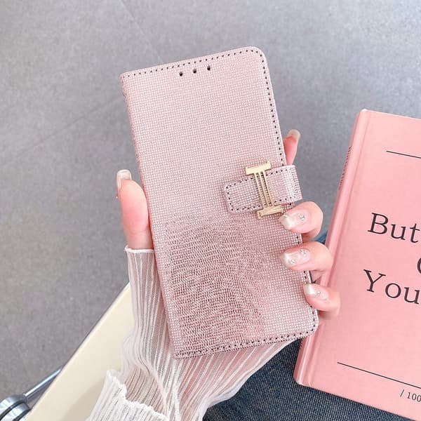 Fodral för iPhone 16e Roséguld Crossbody spänne Flip