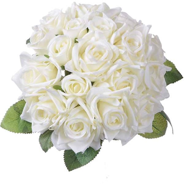Artiflr Konstgjorda Blommor Rosbukett 2-pack Falska Blommor Siden Plast Konstgjorda Vita Rosor 18 Huvuden Brudbukett White