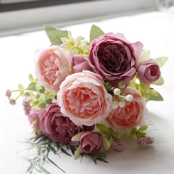 Hjemmedekorasjon Simulasjon Falsk Blomsterbukett med Roser Pink