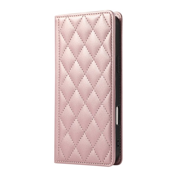 Fodral för iPhone 15 6.1 Roséguld Magnetisk ins kort hållare diamant Plånbok med Korthållare Flip
