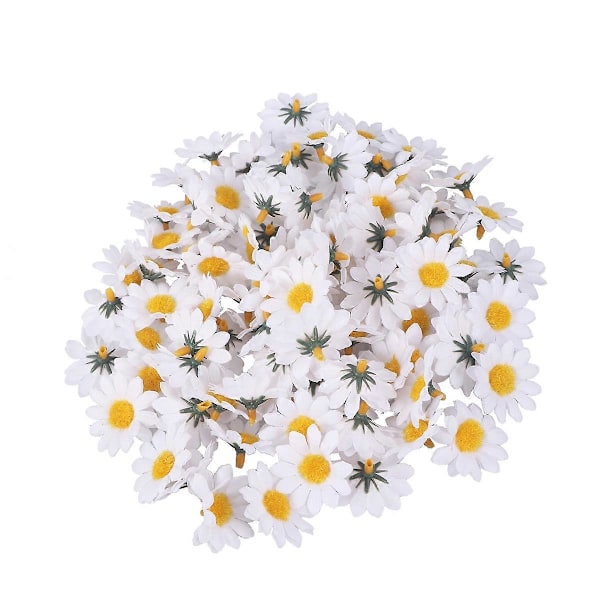 100 st Konstgjorda Gerbera Tusenskönor Blomhuvuden för DIY Bröllopsfest (Vit)
