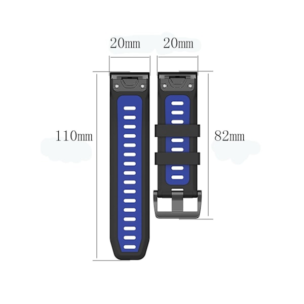 Röd Svart Röd Svart 20mm Tvåfärgat Silikon Jack Klockarmband kompatibelt med Garmin Fenix 7s
