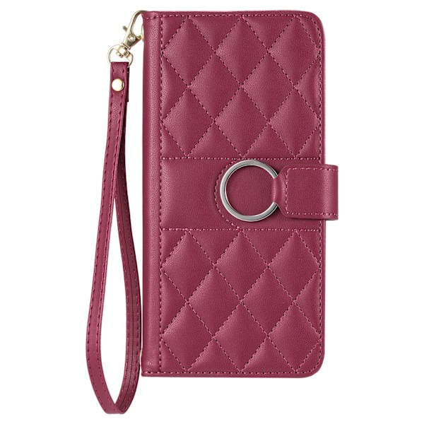Kotelo iPhone 13PROMAX -puhelimelle, viininpunainen ins-solki, crossbody-korttilaukku, timanttikuvioinen lompakko korttipidikkeellä ja läpällä