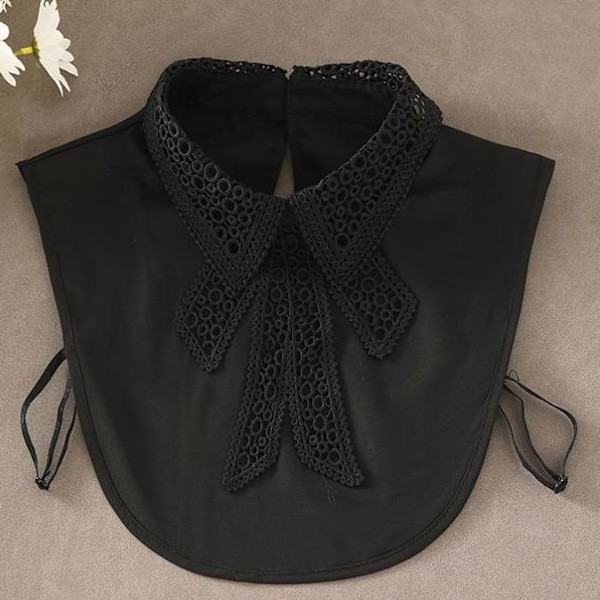 Naisten tekoviulus irrotettava aluspaita ontto pitsi L Black bubble collar