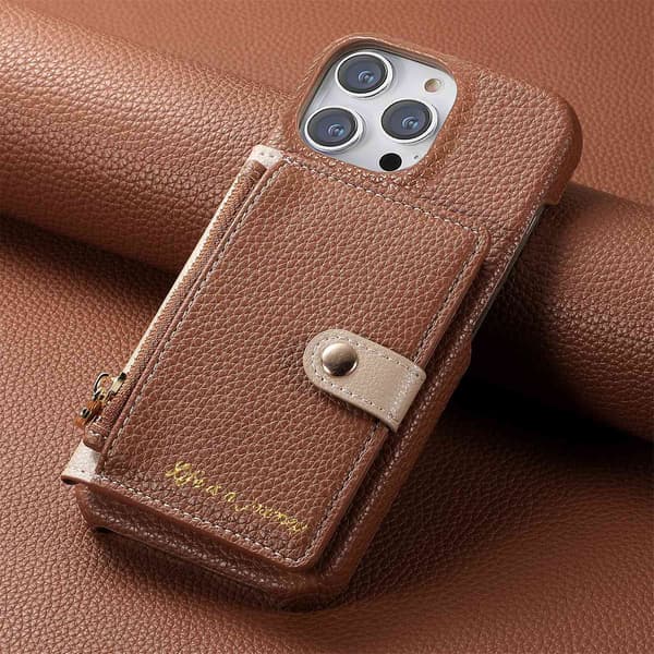 Etui til iPhone 16E/SE4/SE2025 brun Simpel klassisk Pebbled kortholder