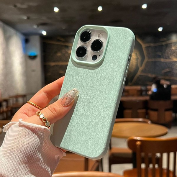 Etui til iPhone 14 [Lyseblå] Imitationslæder litchi mønster blød skal Pebbled Full-Body blødt PU læder