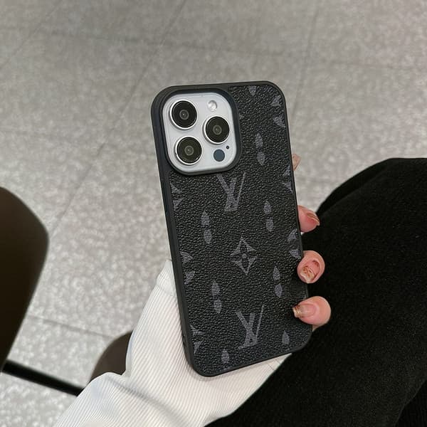 Etui til iPhone 16plus Sort stor blomst lædertekstur