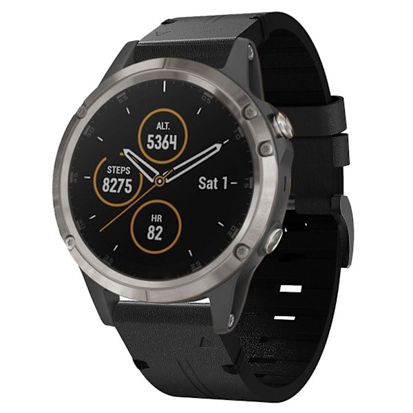 Sort Sort Læder Urrem kompatibel med Garmin Fenix 5
