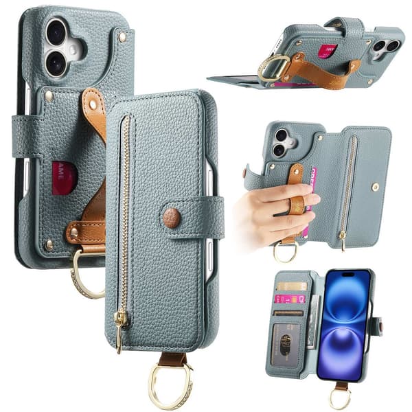 Etui til iPhone 14 Plus blått Pebbled Leather Flip Wallet med kortholder