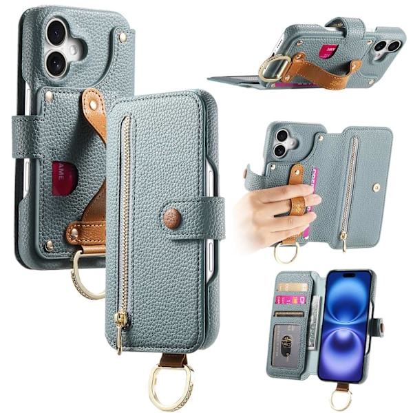 Fodral för iPhone 14 Plus blått Pebble-läder Flip Plånbok med Korthållare