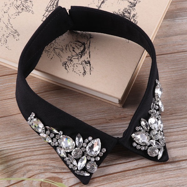 Dame falsk krave Aftagelig halv Aftagelig Hmade Rhineston Black