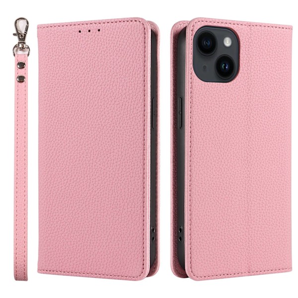 Fodral för iPhone 15 Rosa Pebbled Magnetisk Flip