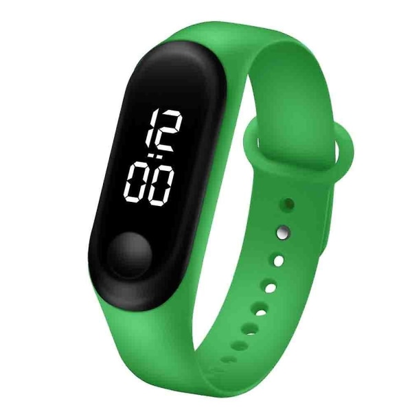 Nytt mode fyrkantig LED-silikon elektronisk klocka digital watch M3W-Green