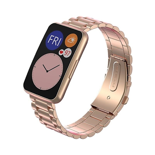 Rosegull Rosegull kompatibel med Huawei Watch Fit Tre-perlers metallklokkereim