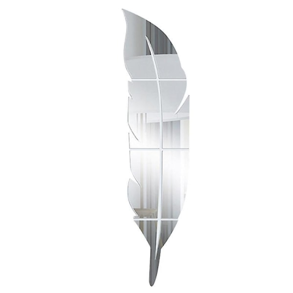 Självhäftande fjäderplym 3d spegel väggdekal Silver 15.3x72cm
