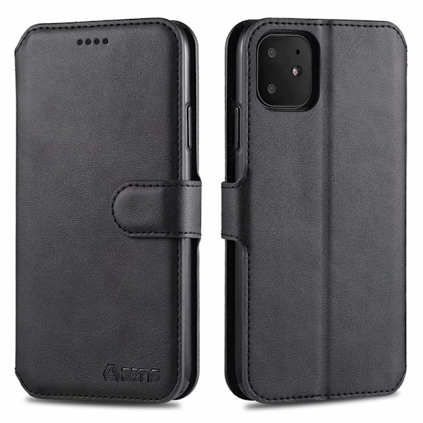 Etui til iPhone 14 Pro svart kalveskinn lommebok med kortholder flip vintage distressed