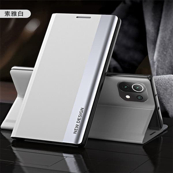 Etui til iPhone 13mini Ensfarget hvit Flip Stativ Erstatning Side Elektroplettering Sidevindu Magnetisk