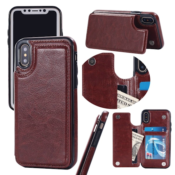 Etui til iPhone 15 Plus brun Wallet med kortholder Vintage Distressed Flip business