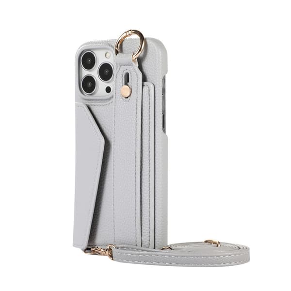 Etui til iPhone 15Promax (Blågrå) Håndleds Møntpung Håndleds Pebbled Wallet med Kortholder