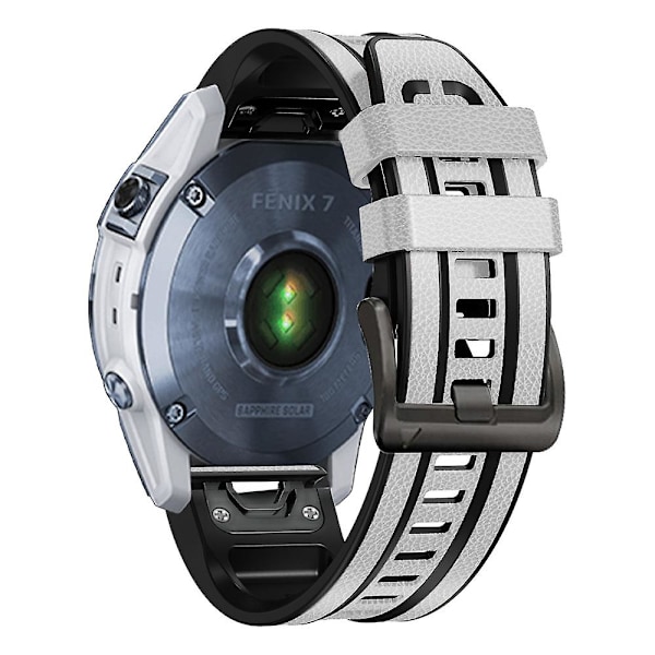 Hvid Hvid Silikone Læder Urrem kompatibel med Garmin Fenix 7
