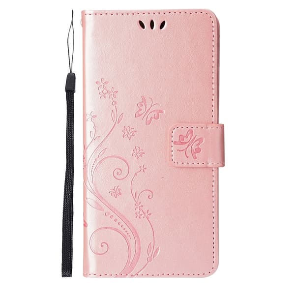 Etui til iPhone 14 Plus Rosaguld-Sommerfugl Læder Etui Flip Sommerfugl 3D Præget