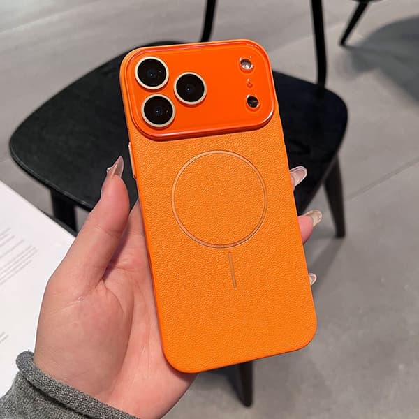 Etui til iPhone 14 Pro Max Magnetisk Skinntekstur Oransje Noz24841