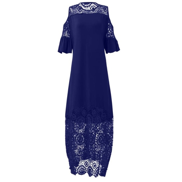 Lace Patchwork Rufsig kortärmad pulloverklänning Dark Blue 5XL
