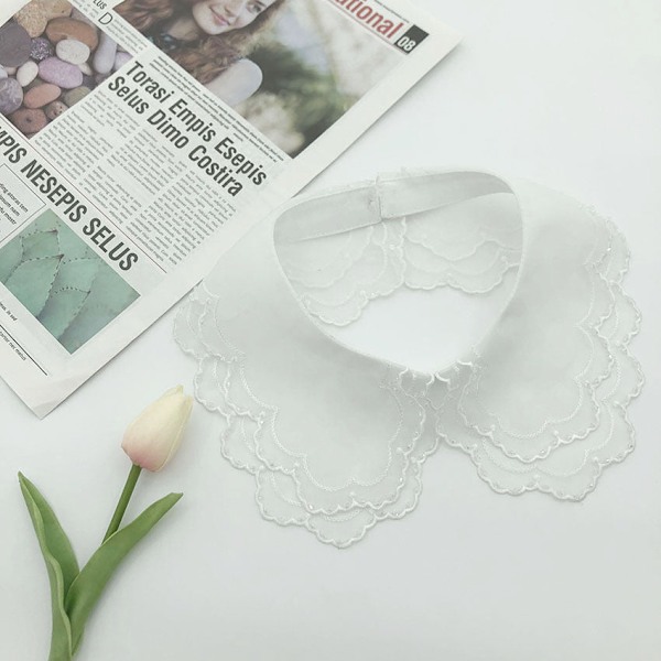 Dame falsk krage Avtakbar halv Avtakbar -Stykke Garn Emb White